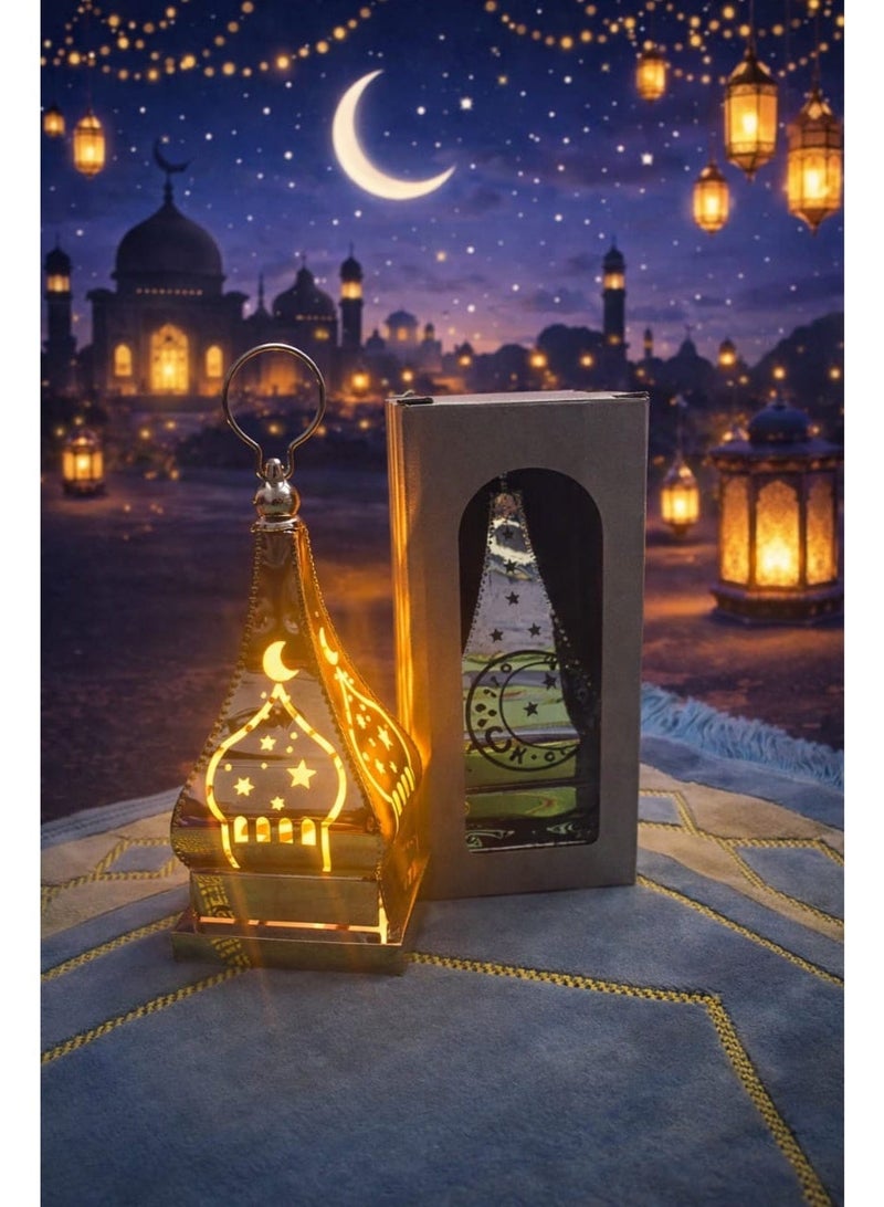 فانوس شموع واحد، فوانيس رمضانية إسلامية، فانوس ذهبي مجوف، زينة حفلات عيد الفطر ورمضان، بنمط مميز - Image 3